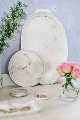 Florentine Wooden Accessories Marble Handled Medium Oval Tray