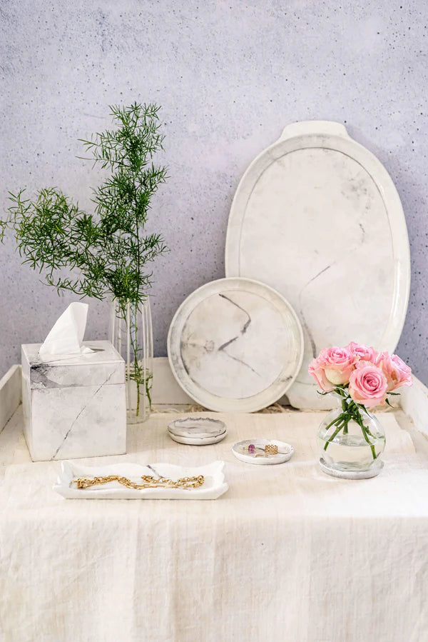 Florentine Wooden Accessories Marble Handled Medium Oval Tray
