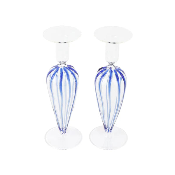 Nuovo Stripe Blue Candlesticks - Set of 2