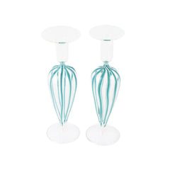 Nuovo Stripe Teal Candlesticks - Set of 2