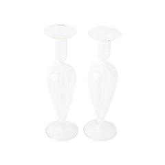 Nuovo Stripe White Candlesticks - Set of 2