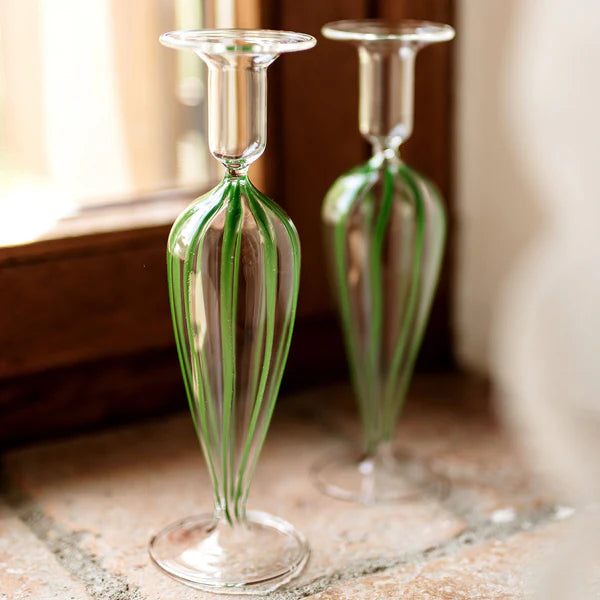 Nuovo Stripe Green Candlesticks - Set of 2