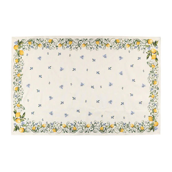 Tavola Lemons with Blue Flowers Tablecloth