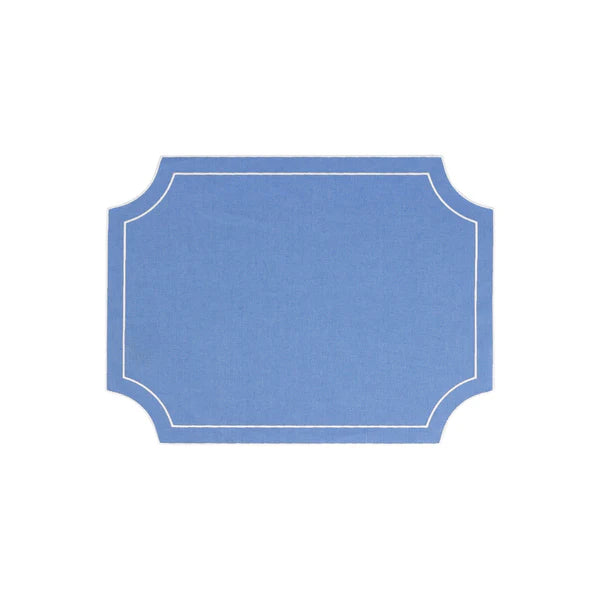 Tessuti Cornflower Blue Rectangular Placemats with White Stitching - Set of 4