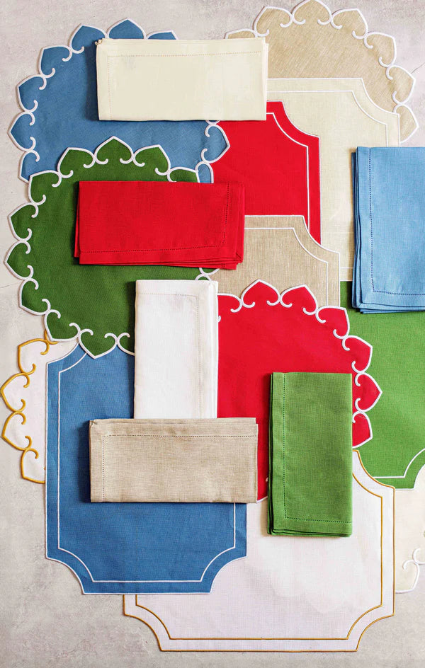 Tessuti Sage Green Round Placemats with White Stitching - Set of 4