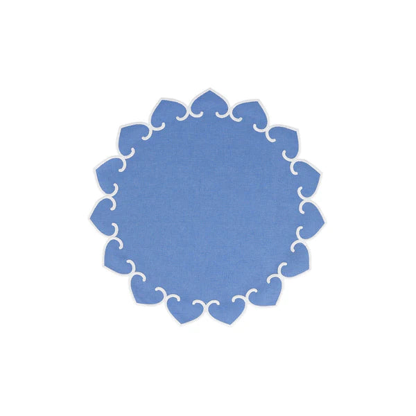 Tessuti Cornflower Blue Round Placemats with White Stitching - Set of 4