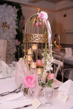 Love Bird Caged Centerpiece W/ Fresh Floral & Feathers