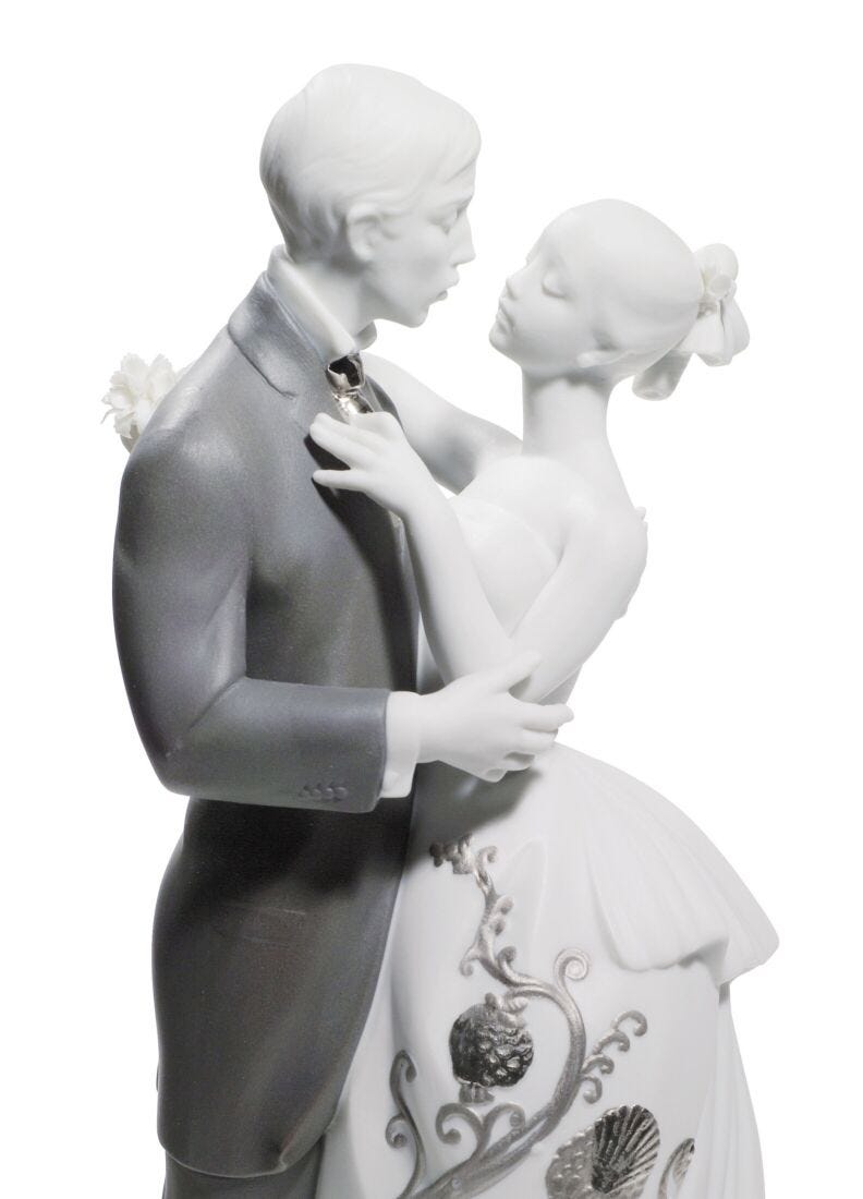 Lovers' Waltz Couple Figurine, Silver Luster