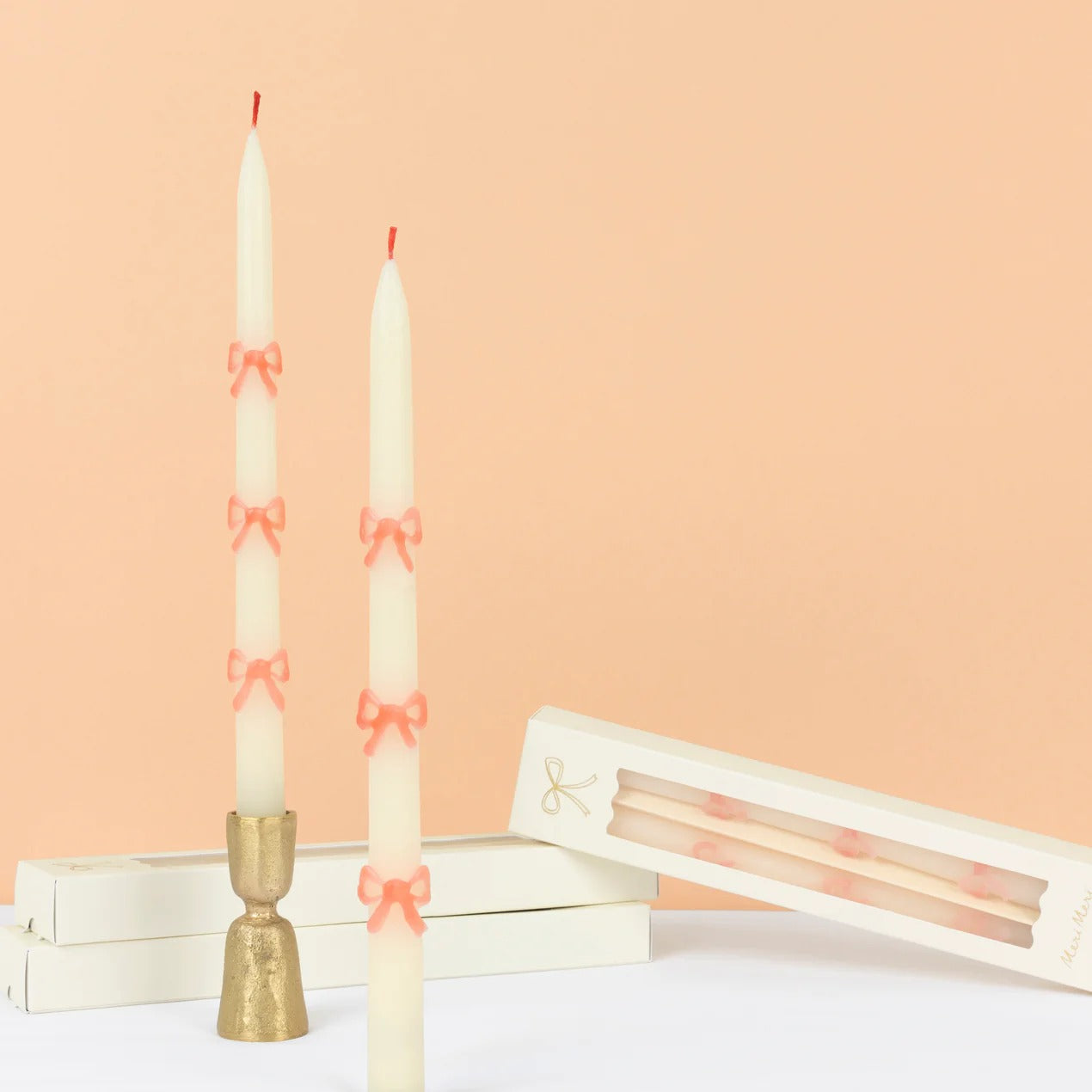 Pink Bow Taper Candles, 2 pc Set