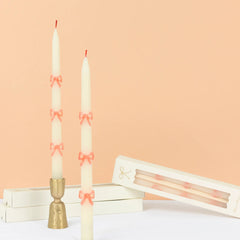 Pink Bow Taper Candles, 2 pc Set