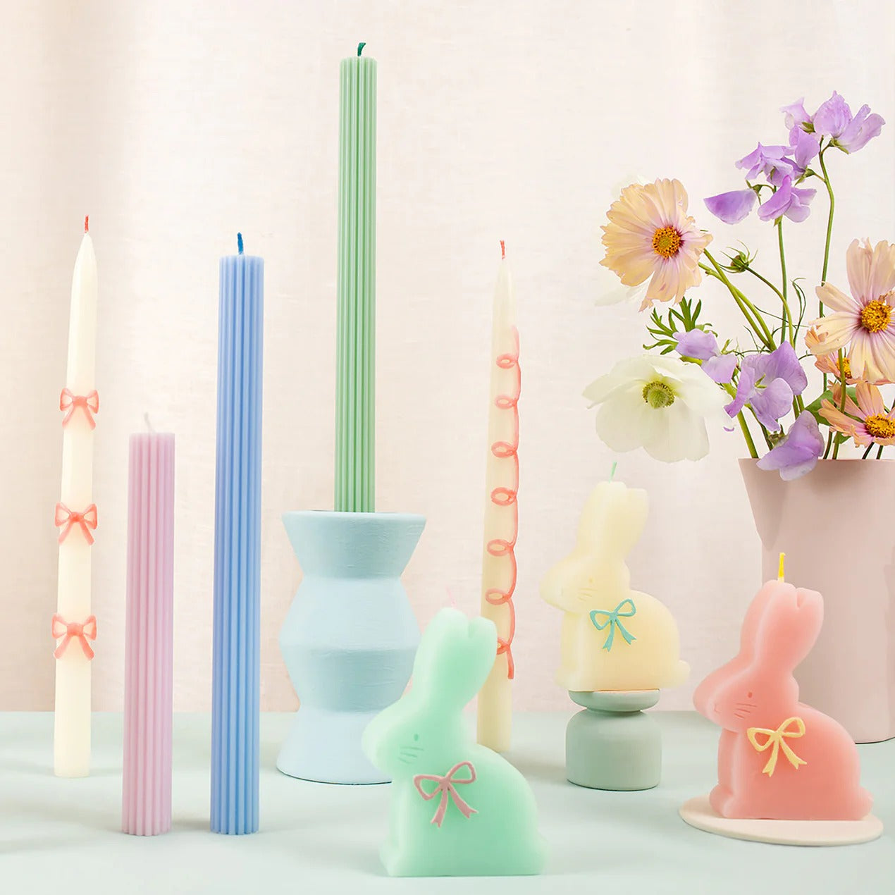 Pink Bow Taper Candles, 2 pc Set