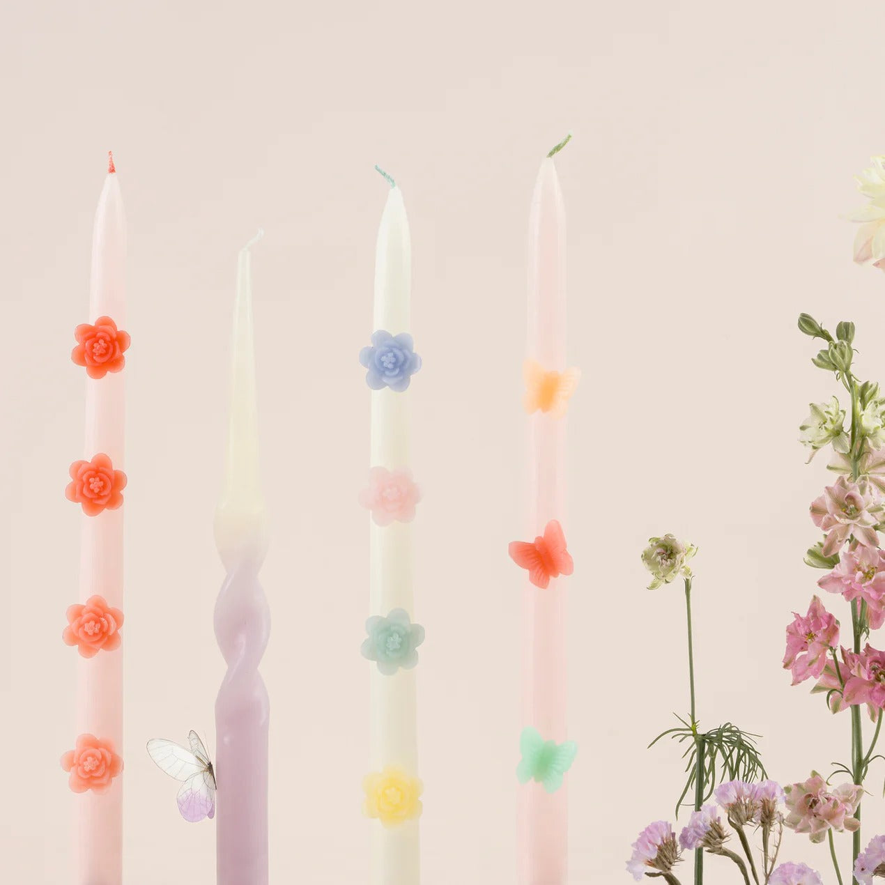 Pastel Flowers Taper Candles, 2 pc Set