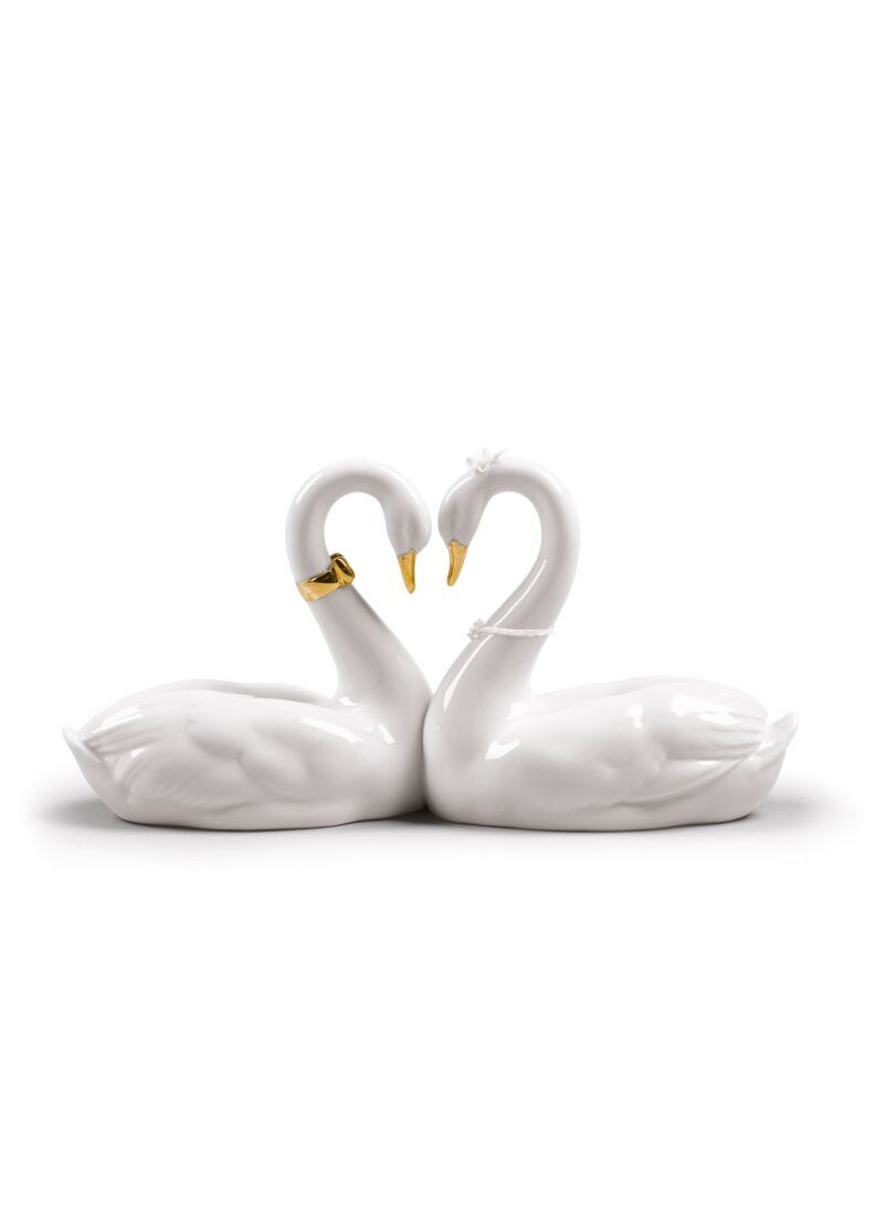 Endless Love Swans Figurine. Golden Luster