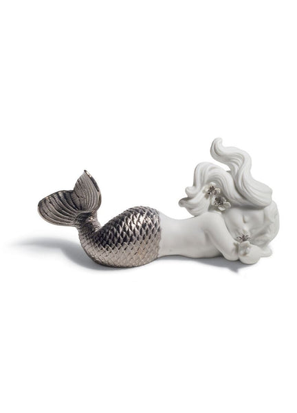 Day Dreaming At Sea Mermaid Figurine. Silver Lustre