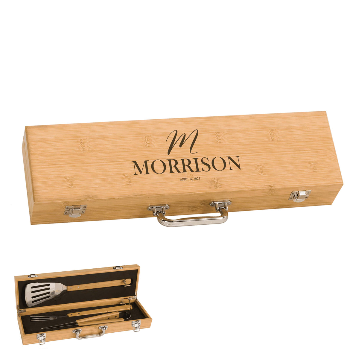 3-Piece Bamboo BBQ Set in Bamboo Case