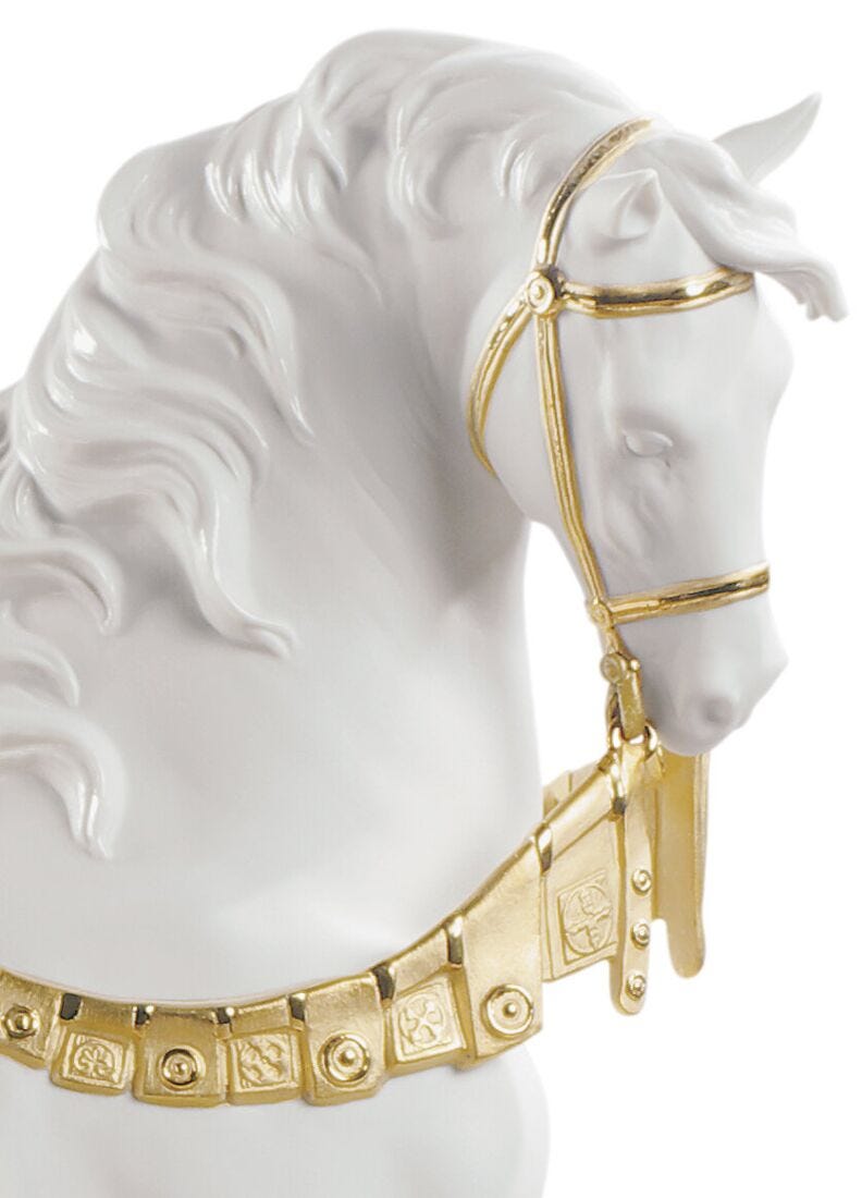 A Regal Steed Horse Sculpture. Golden Lustre