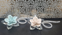 Debora Carlucci Aqua Porcelain Lotus Flower with Crystal Beaded Swarovski Stem
