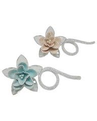 Debora Carlucci Aqua Porcelain Lotus Flower with Crystal Beaded Swarovski Stem