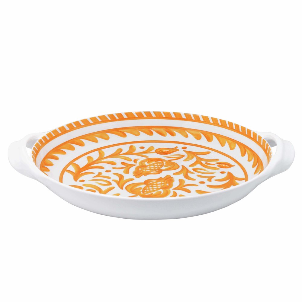 Sicily Orange Large Shallow Handled Bowl