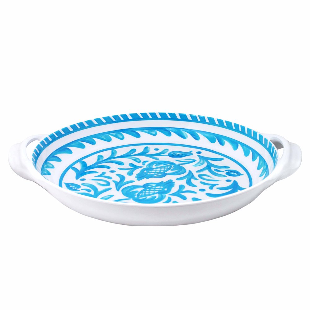 Sicily Teal Large Shallow Handled Bowl