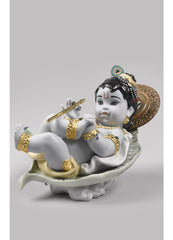 Krishna On Leaf Figurine