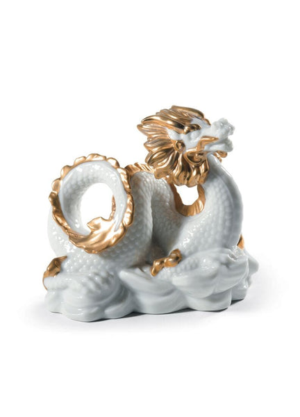 The Dragon Sculpture. Golden Lustre And White