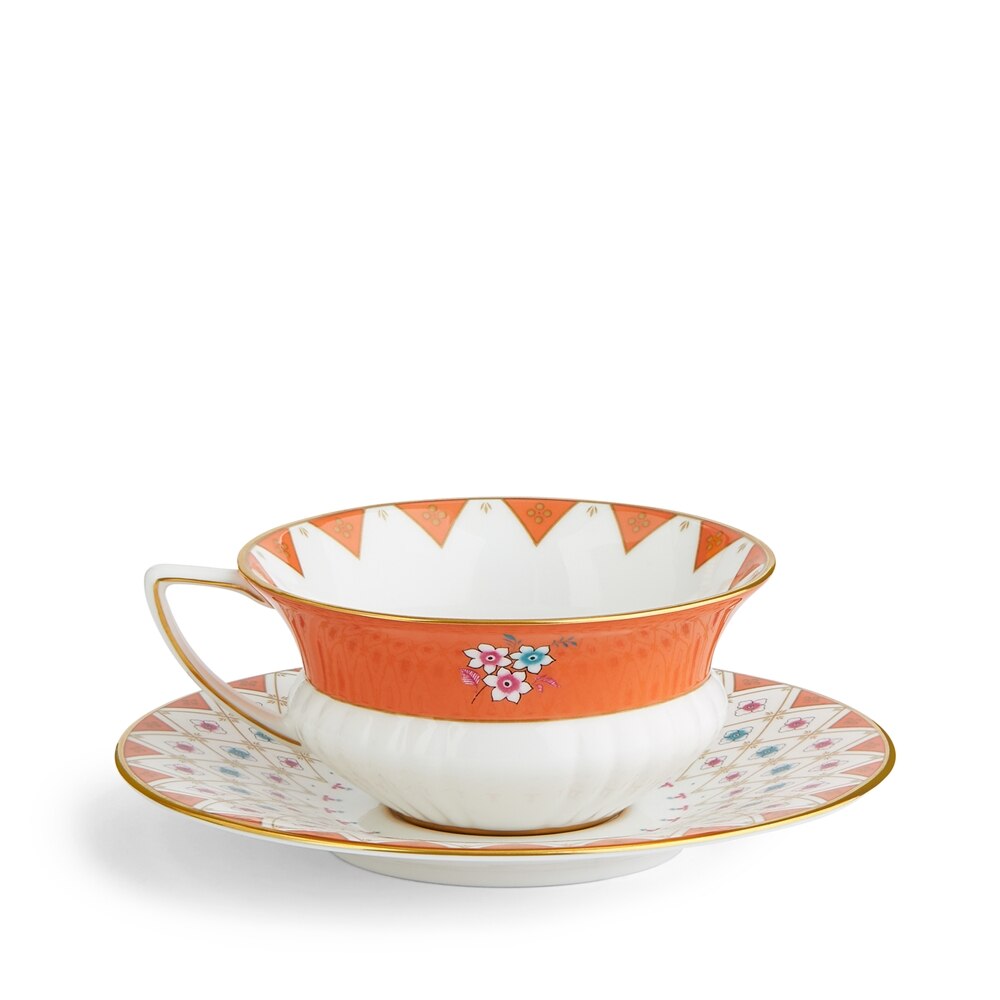 Wonderlust Peony Diamond Teacup & Saucer Set