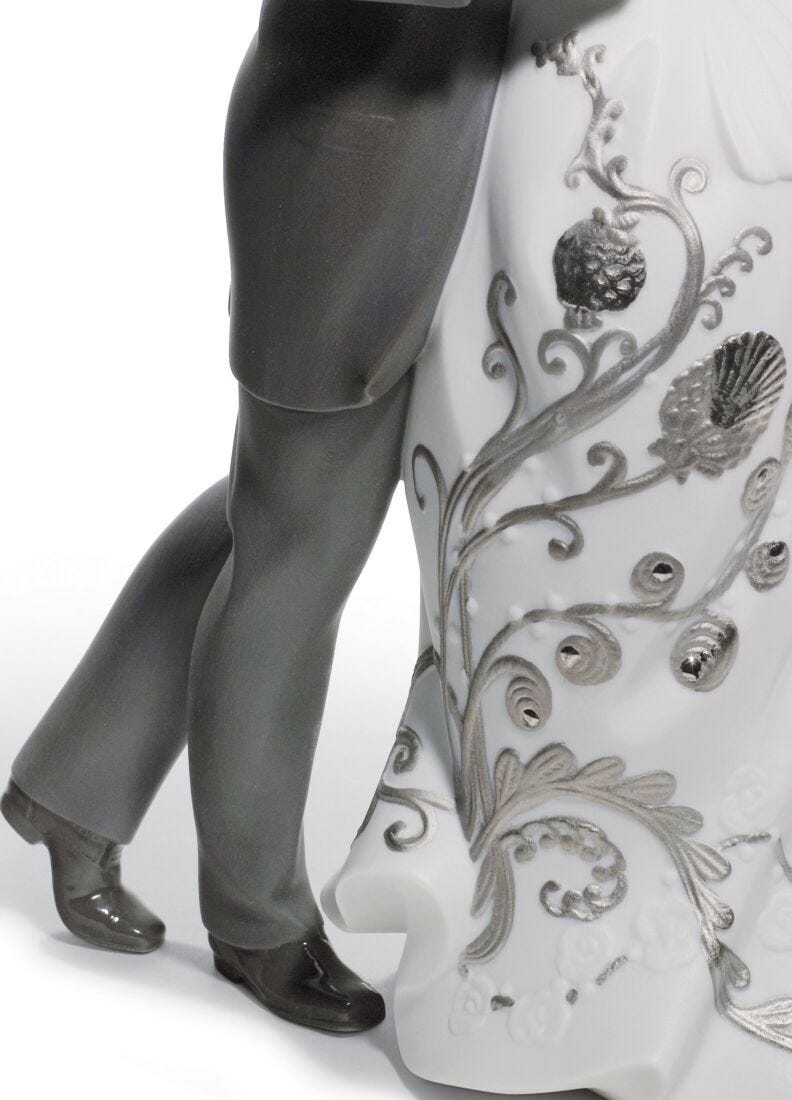 Lovers' Waltz Couple Figurine, Silver Luster