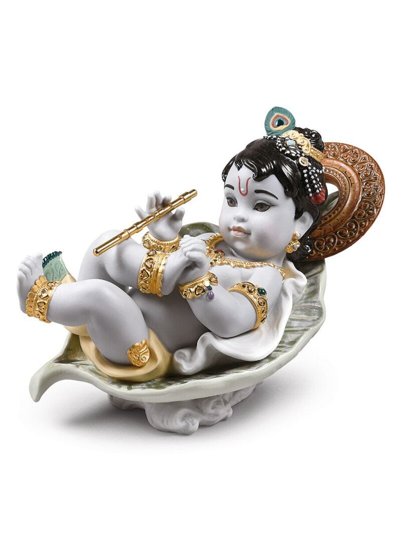 Krishna On Leaf Figurine
