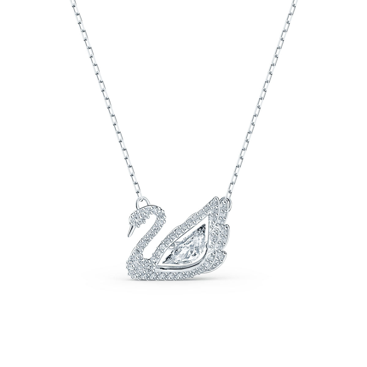 Swan necklace, Swan, White, Rhodium plated