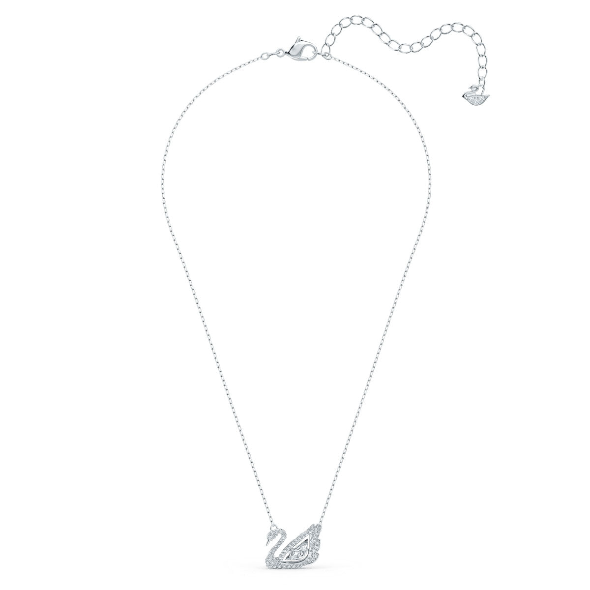 Swan necklace, Swan, White, Rhodium plated