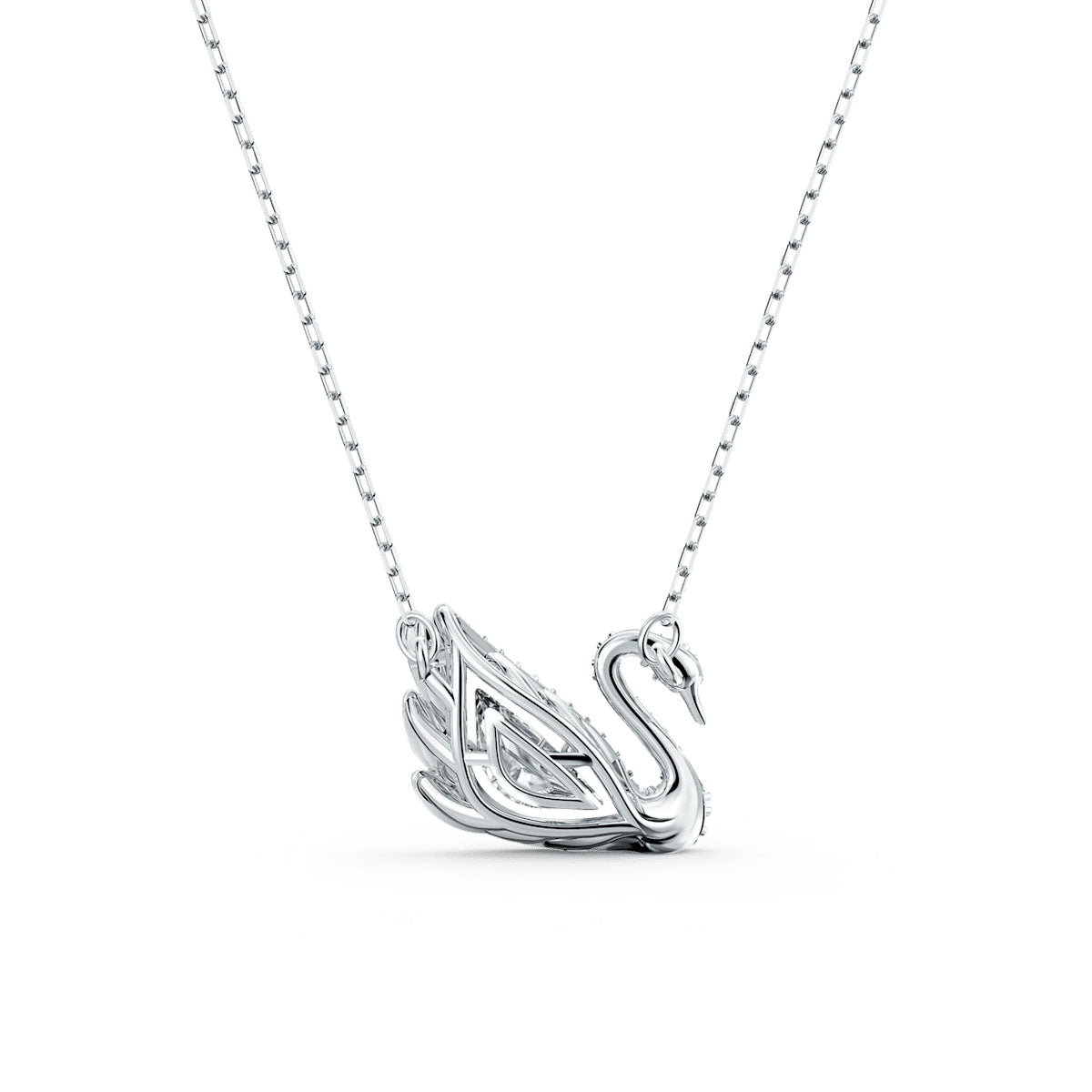 Swan necklace, Swan, White, Rhodium plated