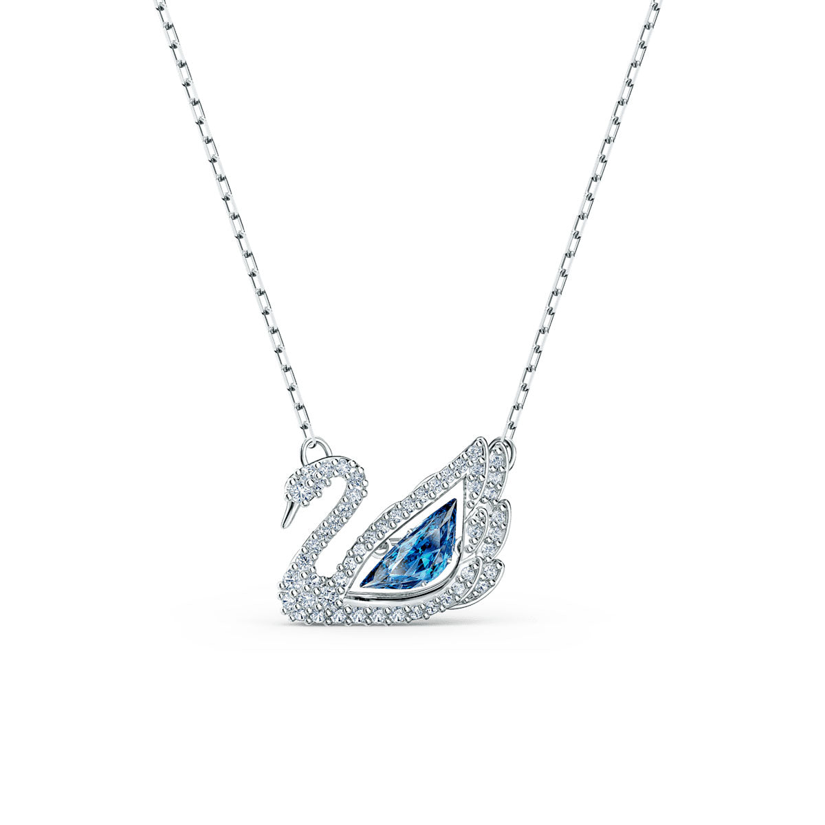 Swan necklace, Swan, Blue, Rhodium plated