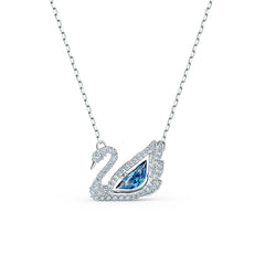 Swan necklace, Swan, Blue, Rhodium plated