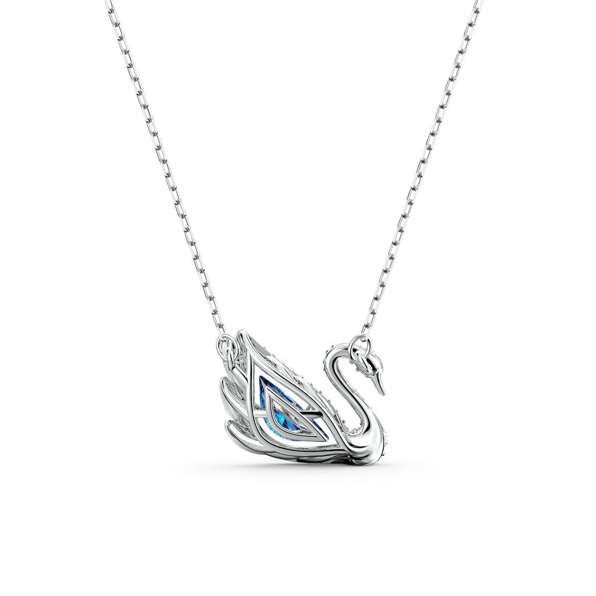 Swan necklace, Swan, Blue, Rhodium plated