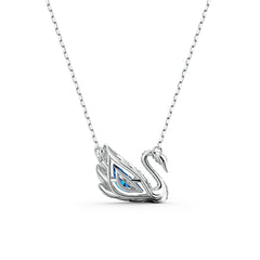 Swan necklace, Swan, Blue, Rhodium plated