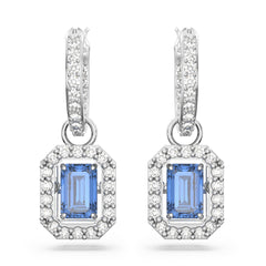 Una drop earrings, Octagon cut, Blue, Rhodium plated