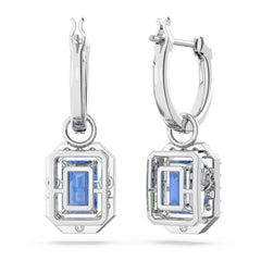 Una drop earrings, Octagon cut, Blue, Rhodium plated
