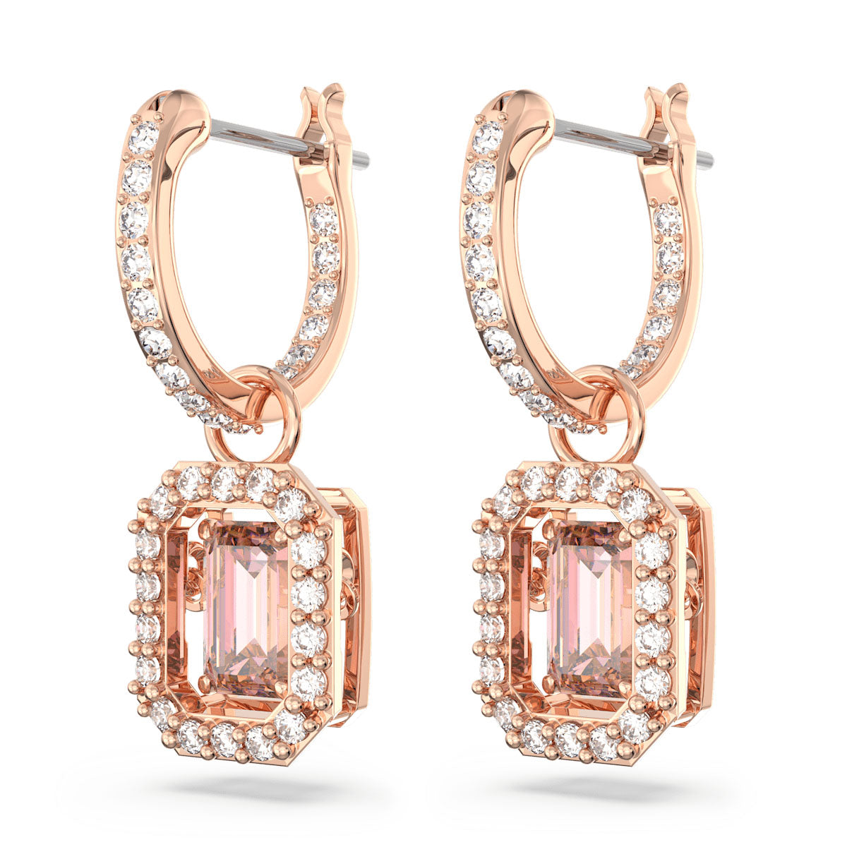 Una drop earrings, Octagon cut, Pink, Rose gold-tone plated