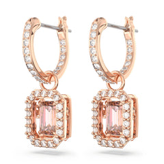 Una drop earrings, Octagon cut, Pink, Rose gold-tone plated