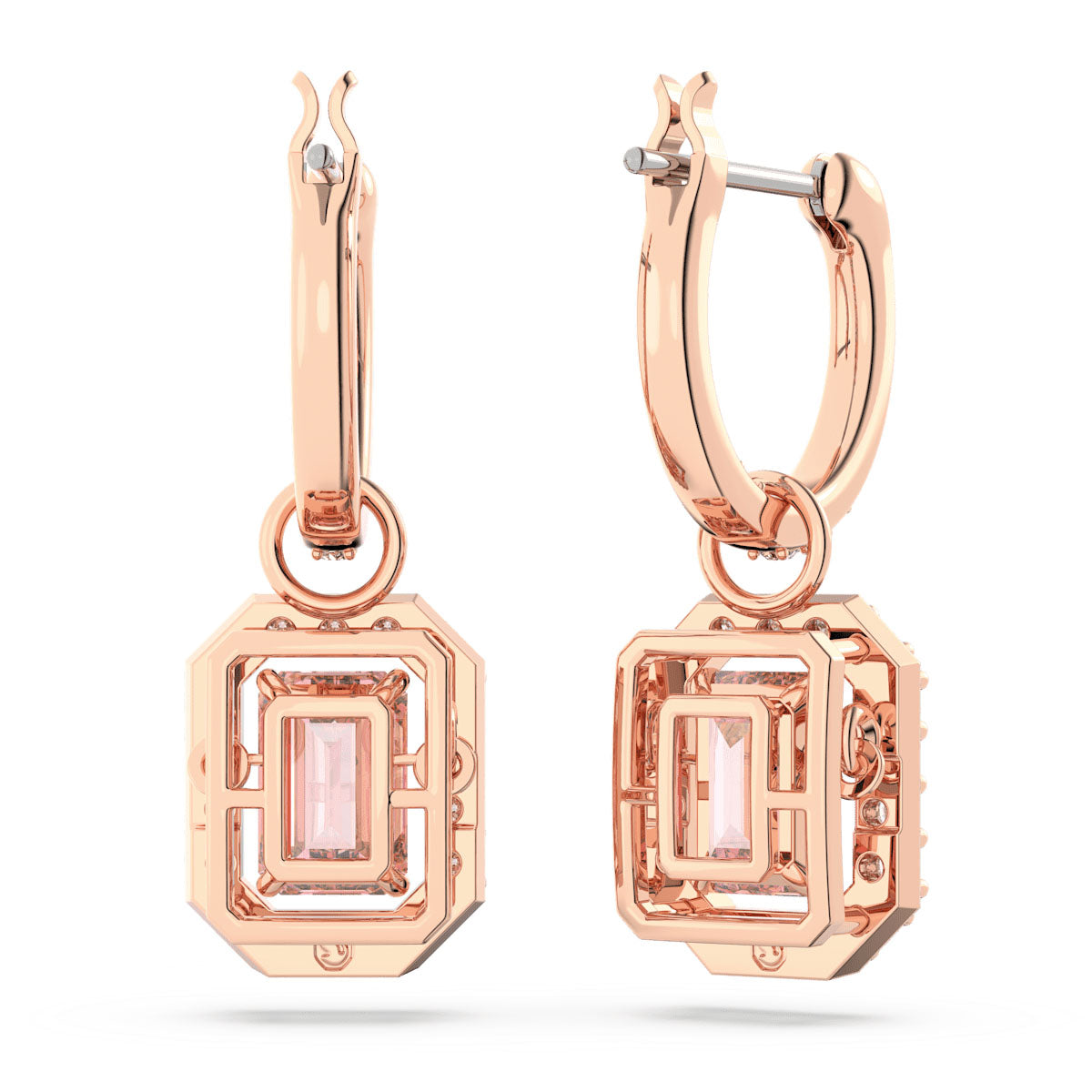 Una drop earrings, Octagon cut, Pink, Rose gold-tone plated