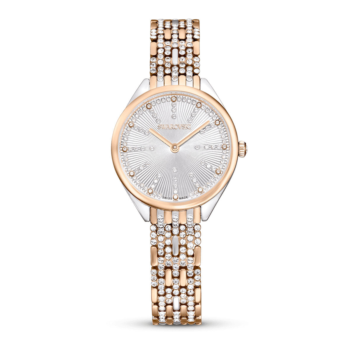 Attract watch, Swiss Made, Pavé, Crystal bracelet, Rose gold tone, Mixed metal finishk