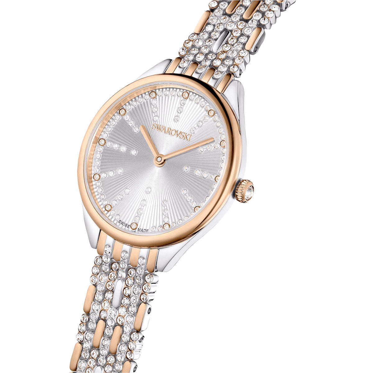 Attract watch, Swiss Made, Pavé, Crystal bracelet, Rose gold tone, Mixed metal finishk
