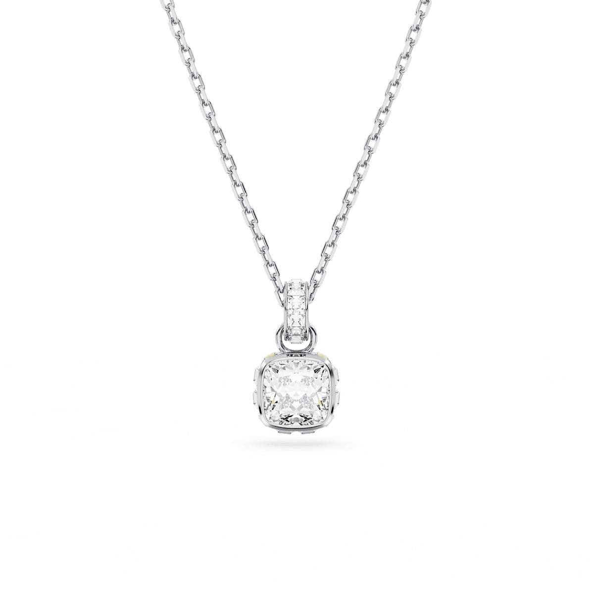 Birthstone pendant, Square cut, April, White, Rhodium plated