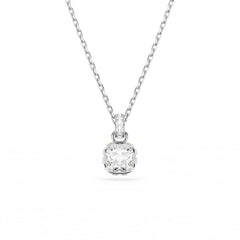 Birthstone pendant, Square cut, April, White, Rhodium plated