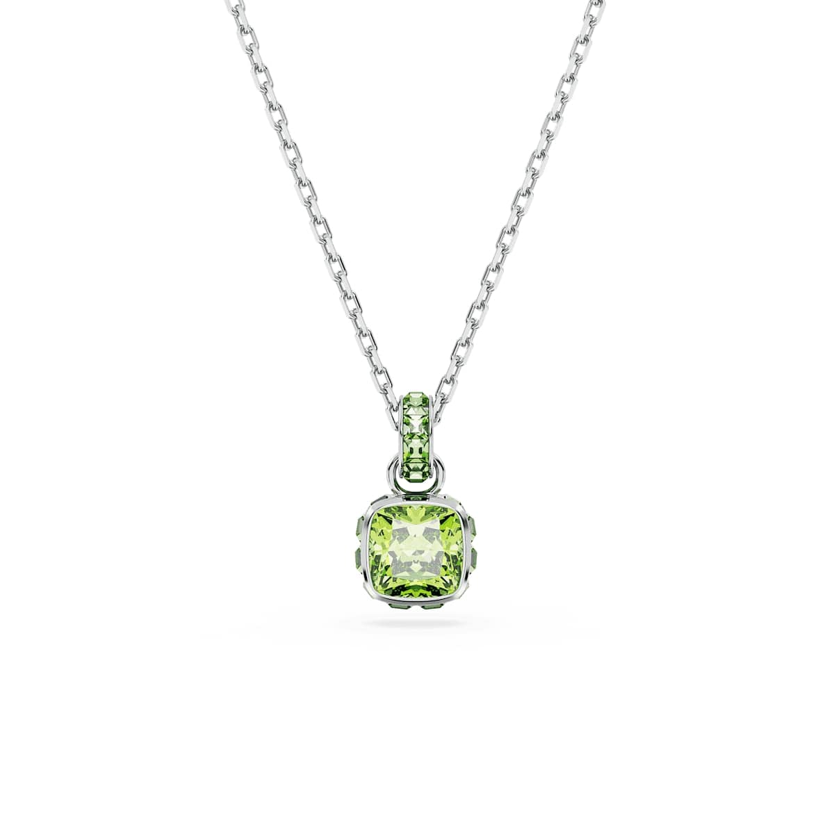 Birthstone pendant, Square cut, August, Green, Rhodium plated