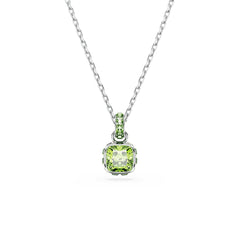 Birthstone pendant, Square cut, August, Green, Rhodium plated