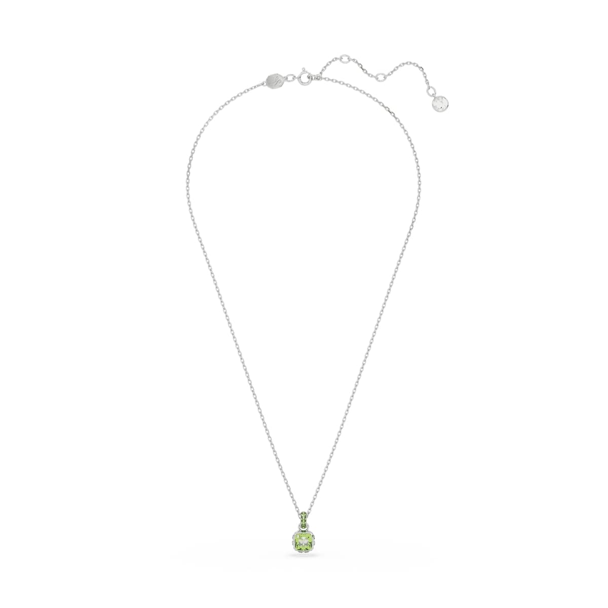 Birthstone pendant, Square cut, August, Green, Rhodium plated
