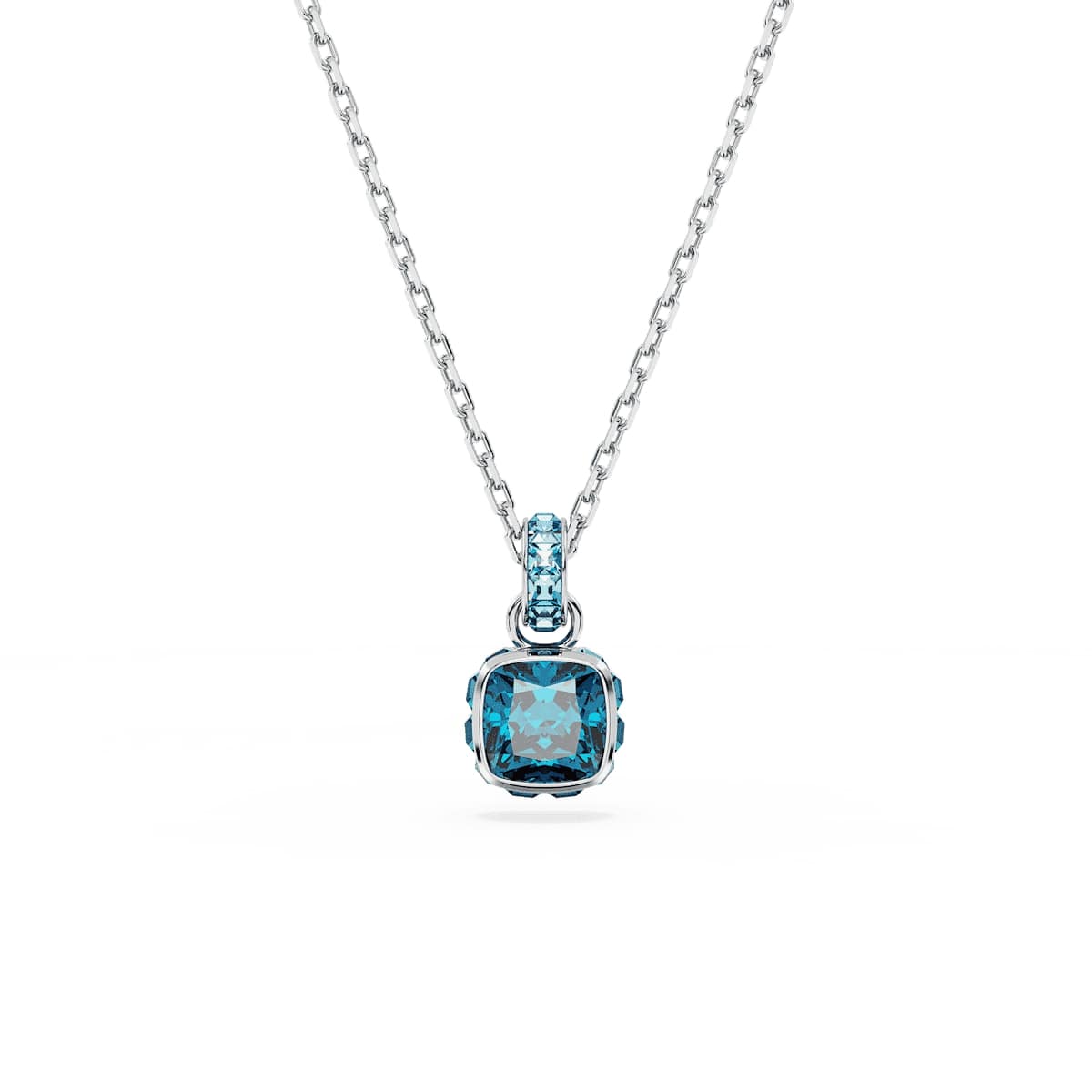 Birthstone pendant, Square cut, December, Blue, Rhodium plated