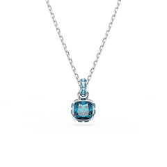 Birthstone pendant, Square cut, December, Blue, Rhodium plated